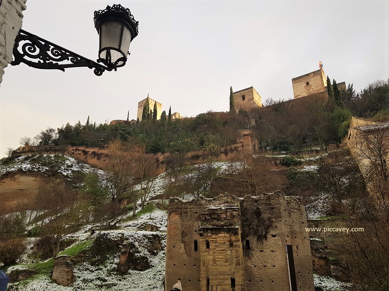 Alhambra Palace Granada Spain Snow